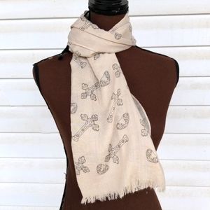 Victoria Leland Designs Beige Poly Scarf with Crosses & Hearts Print NWT